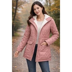 Riley & James Blush Pink Quilted Faux Fur Lined Jacket XS | Cozy Hooded Parka